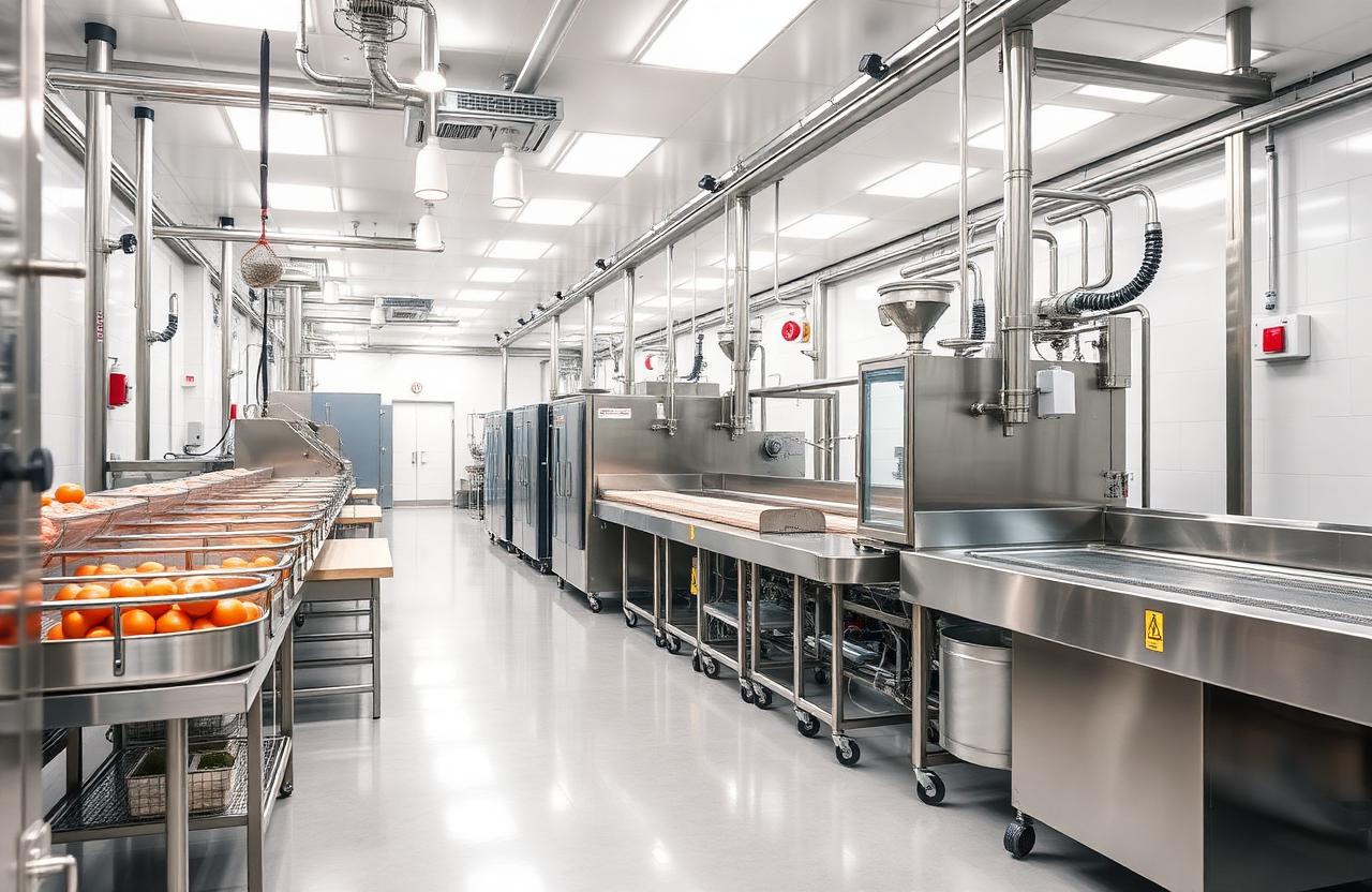 Clean sanitary food processing machinery line
