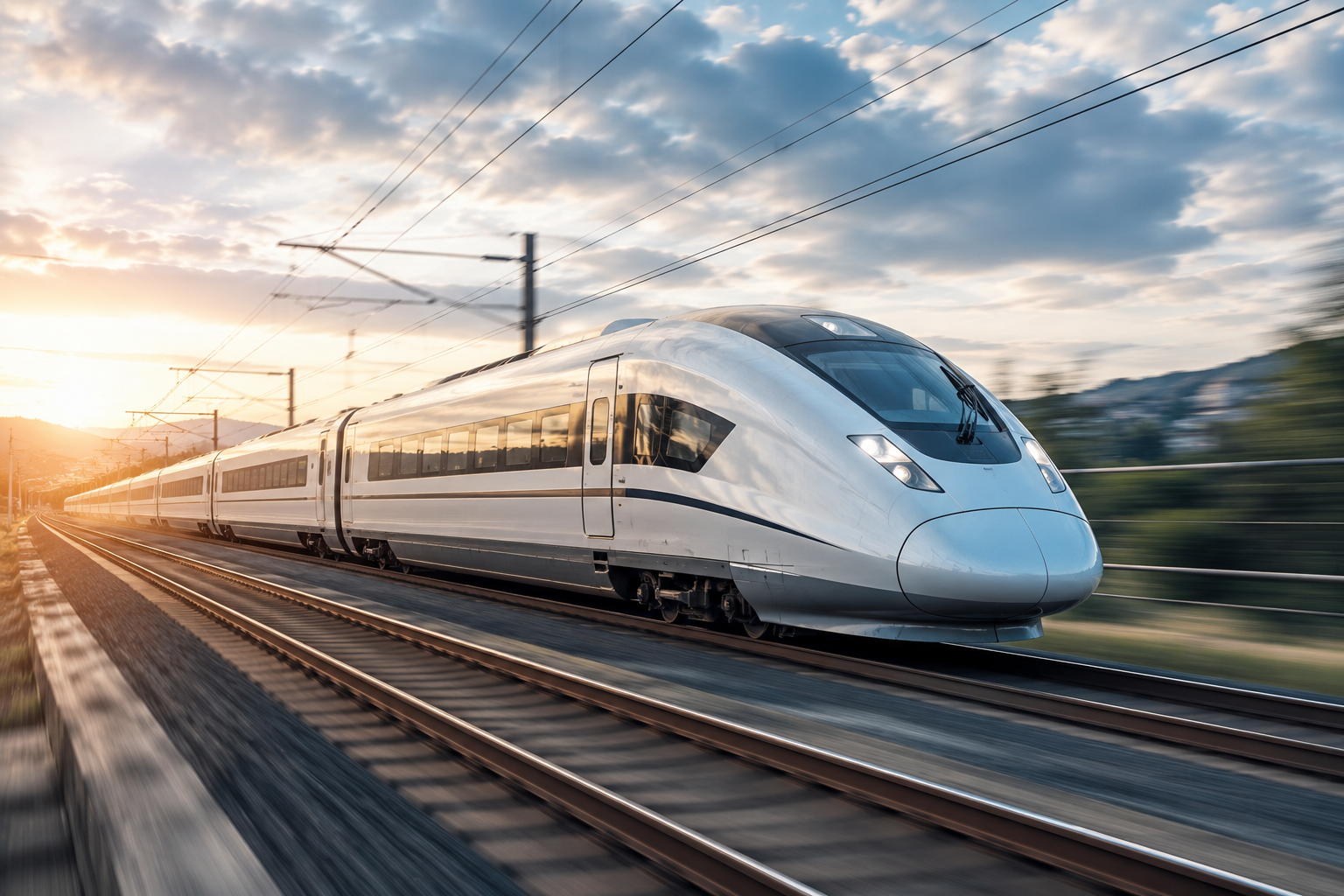 High speed passenger train on rail tracks